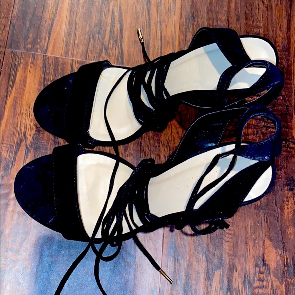 Black strap up heels